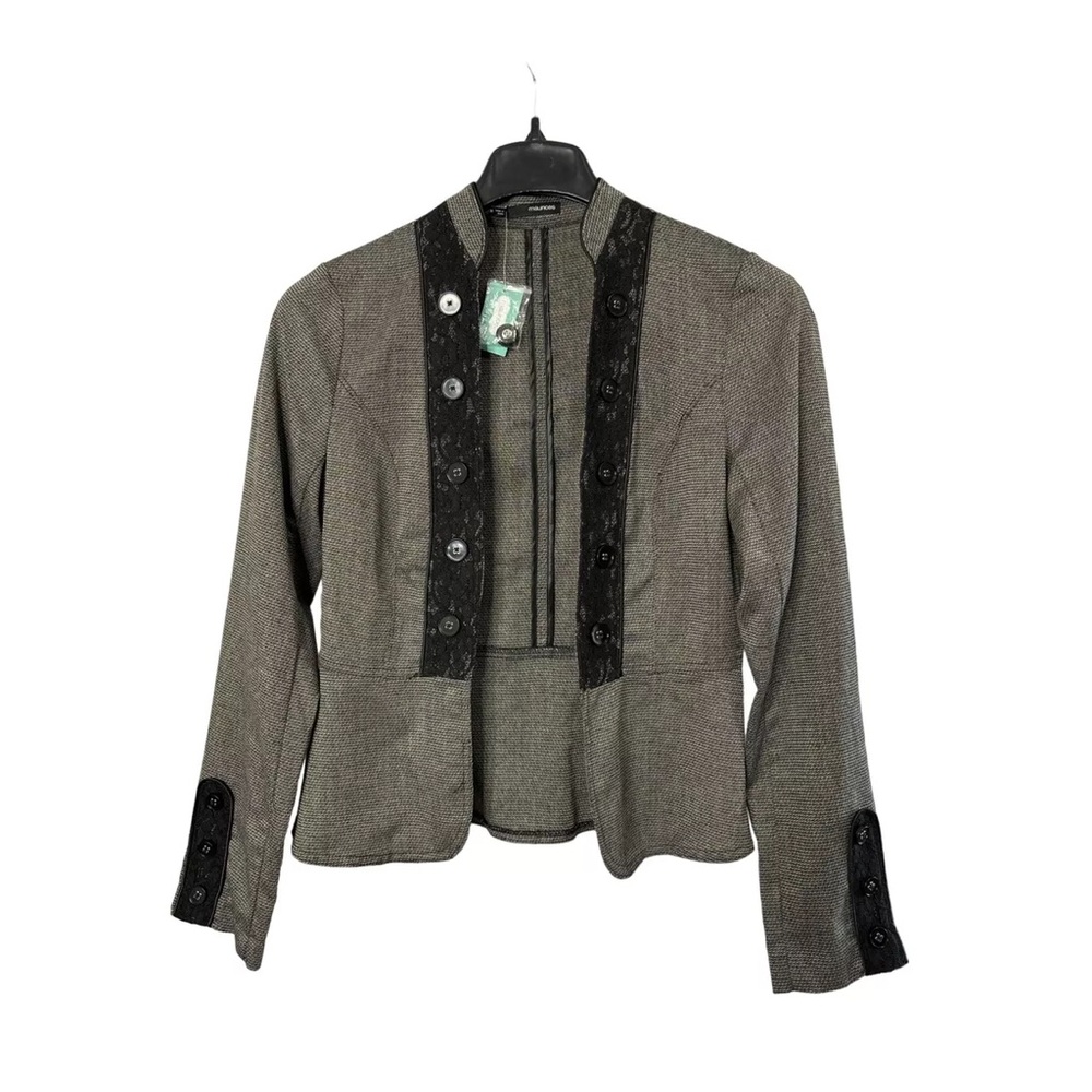 Maurices open front blazer size L lace button accents, gray black